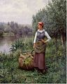 Girl by a Stream, Flanders by Daniel Ridgway Knight