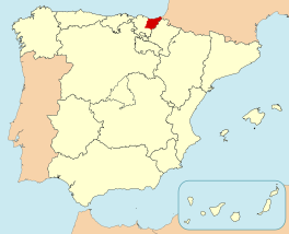 Ligging van Guipúzcoa / Gipuzkoa in Spanje