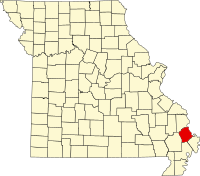 Map of Missouri highlighting Scott County