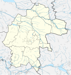 Mapa konturowa powiatu strzeleckiego, u góry po prawej znajduje się punkt z opisem „Huta Andrzej”