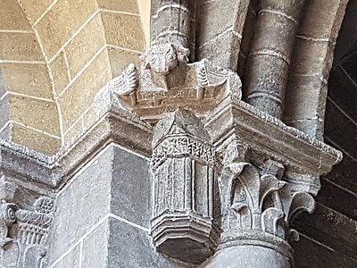 Sculpture of the tetramorph or bull, the symbol of Saint Luke, on a column in the west porch (13th c.)