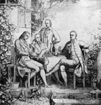 イェーナ近郊にて。左からシラー、ヴィルヘルム・フンボルト、アレクサンダー・フンボルト、ゲーテ（アドルフ・ミュラー画、1797年頃）