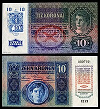 CZE-1-Republika Ceskoslovenska-10 Korun (1919, Provisional issue).jpg