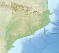 Mapa konturowa Katalonii, na dole nieco na lewo znajduje się punkt z opisem „Tarragona”