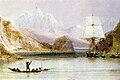 HMS Beagle at Ponsonby Sound in the Beagle Channel, by the ship's artist Conrad Martens.[12]