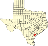 Map of Teksas highlighting Refugio County