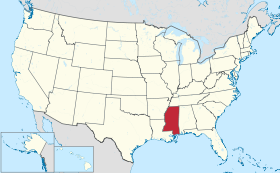 Karta SAD-a s istaknutom saveznom državom Mississippi