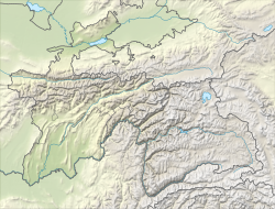 A mape of Tajikistan with a mark indicating the location of Karakul