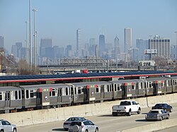 The 47th Street station on the Red Line on the Dan Ryan Expressway. The road accounts for a third of the neighborhood's area.