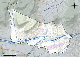 Carte en couleur présentant le réseau hydrographique de la commune