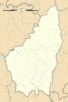 Mapa konturowa Ardèche, u góry po prawej znajduje się punkt z opisem „Saint-Félicien”