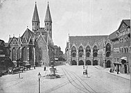 Fotografie um 1897: Gut erkennbar die Schienen der Pferdebahn.