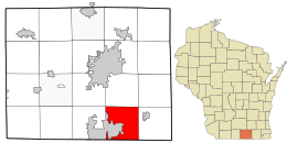 Location of the Town of Turtle in Rock County and the state of Wisconsin.