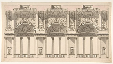 Coupe d'une galerie dans le palais d'un souverain (vers 1791), dessin à la plume et lavis, New York, Metropolitan Museum of Art.