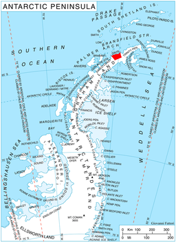 Plasseringa til Davis Coast på Den antarktiske halvøya.