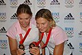Marie Delattre and Anne-Laure Viard in Club France on the evening after their bronze medal (Beijing 2008)