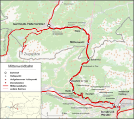 Az Innsbruck–Garmisch-Partenkirchen-vasútvonal útvonala