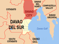 Mapa ng Davao del Sur na ipinapakita ang lokasyon ng Dabaw.