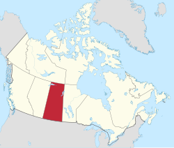 Map of Canada with Saskatchewan highlighted in red