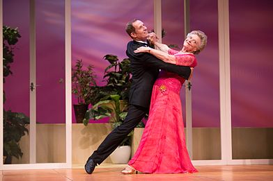 Todd McKenney and Nancye Hayes while dancing the waltz in a performance of the play Six Dance Lessons in Six Weeks