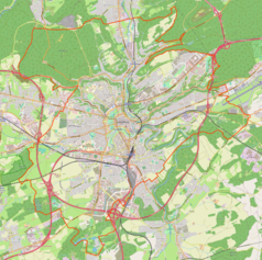 Mapa konturowa miasta Luksemburg, w centrum znajduje się punkt z opisem „Pałac Wielkich Książąt”