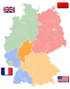 Groot Hessen in oranje in de Amerikaanse zone (lichtoranje)