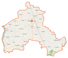 Mapa konturowa gminy Piotrków Kujawski, blisko lewej krawiędzi znajduje się punkt z opisem „Połajewek”