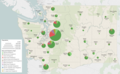 Image 31Race and Hispanic origin of Washington by county, showing race by color, and then breaking down non-Hispanic and Hispanic origin by color tone. The county population is shown by size and by the label. The same data on the map below shows non-Hispanic and Hispanic origin first and then breaks that down by race using color tone. (from Washington (state))