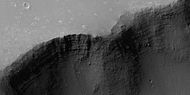 Close up of layers in trough south of Ius Chasma, as seen by HiRISE under HiWish program. Note: this is enlargement of the previous image using HiView.