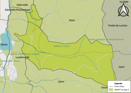 Carte des ZNIEFF de type 2 sur la commune.