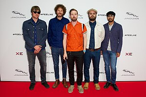 Kaiser Chiefs at the launch of the Jaguar XE in 2014 From left: Andrew White, Simon Rix, Ricky Wilson, Nick Baines, Vijay Mistry