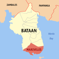 Mapa ng Bataan na nagpapakita sa lokasyon ng Mariveles.