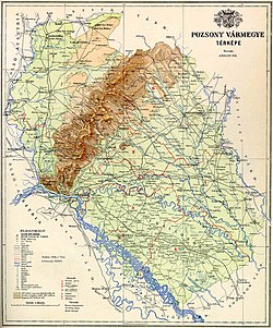 Pozsony vármegye domborzati térképe