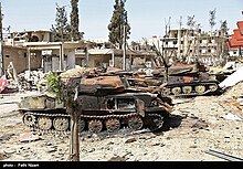 Dos ZSU-23-4 destruïts durant la recaptura de Douma per part de l'Exèrcit Àrab Sirià durant la Guerra Civil siriana el 2018.