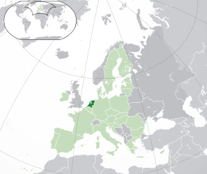 유럽 내 네덜란드(짙은 녹색)의 위치