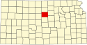 Harta statului Kansas indicând comitatul Lincoln