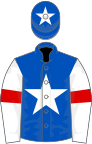 Blue, white star, white sleeves, red armlets, blue cap, white star