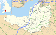Mapa konturowa Somersetu, blisko centrum na dole znajduje się punkt z opisem „Othery”