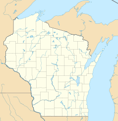 Mapa konturowa Wisconsin, blisko centrum na lewo znajduje się punkt z opisem „Lynn”