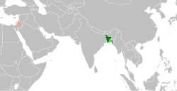 Map indicating locations of Bangladesh and Palestine