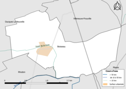 Carte en couleur présentantle réseau hydrographique de la commune