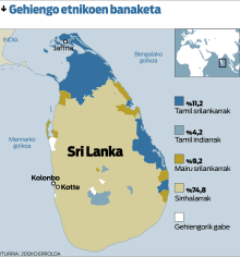 Sri Lankako etnien banaketa geografikoa. Berrian argitaratutako infografia.