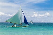 Visayan paraw with a "crane sprit" crab claw sail