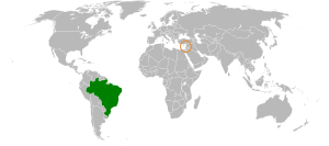 Mapa indicando localização do Brasil e do Líbano.