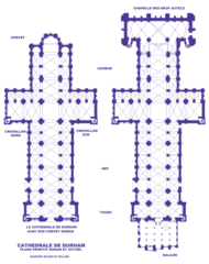 Plan primitif avec le chevet roman et plan avec la galilée et les Neuf Autels