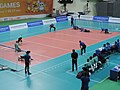 Egypt men's goalball team throwing towards Czech Republic. IBSA World Games, Seoul, South Korea (May 2015).