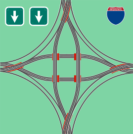 Doppelt überworfenes gotisches Autobahnkreuz