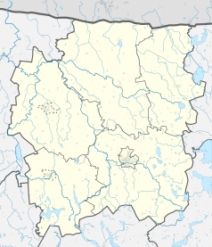 Mapa konturowa powiatu kętrzyńskiego, po lewej znajduje się punkt z opisem „Kraskowo”
