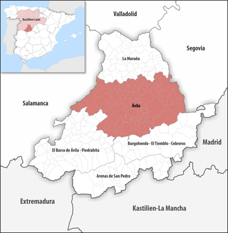 Die Lage der Comarca Ávila in der Provinz Ávila