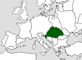 Kaart van Koninkrijk Hongarije met vazallen, aan het einde van de 15e eeuw